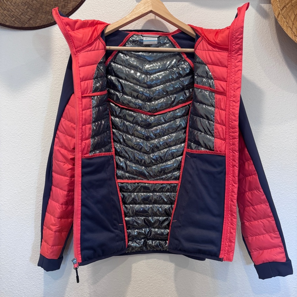NWT Columbia Powder Lite Coral and Navy Puffer Jacket Size Small